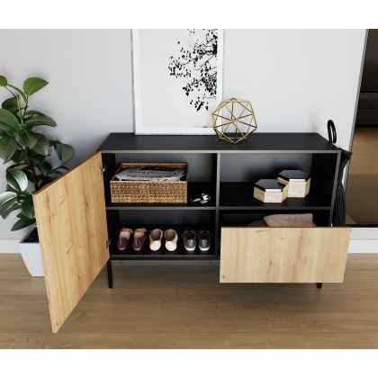 Lanzzi 120 Komoda Czarny Mat /Dąb Artisan Komód