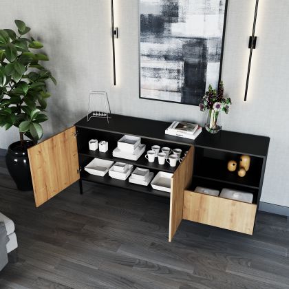 Lanzzi 180 Komoda Czarny Mat /Dąb Artisan Komód